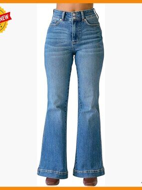 High Waist Flare Jeans Petite Fit Tummy Control Stretch Denim 30 Inseam